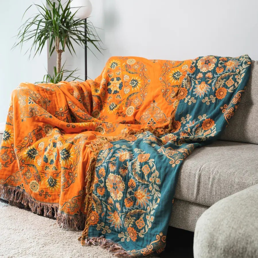 Floréa Dubbelzijdig Katoenen Plaid | Oase Wonen