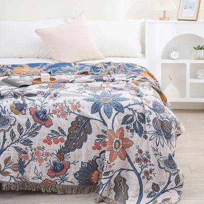 Bloemen Plaid 100% Katoen – Jacquard Deken voor de Bank | Oase Wonen