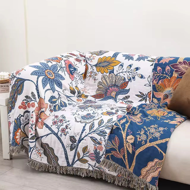Bloemen Plaid 100% Katoen – Jacquard Deken voor de Bank | Oase Wonen