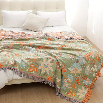 Boho Bloemen Plaid – 100% Katoen voor een Gezellige Sfeer | Oase Wonen