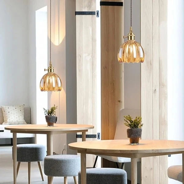 HanaGlow – Japanse Retro Glazen Hanglamp met Bloemendesign