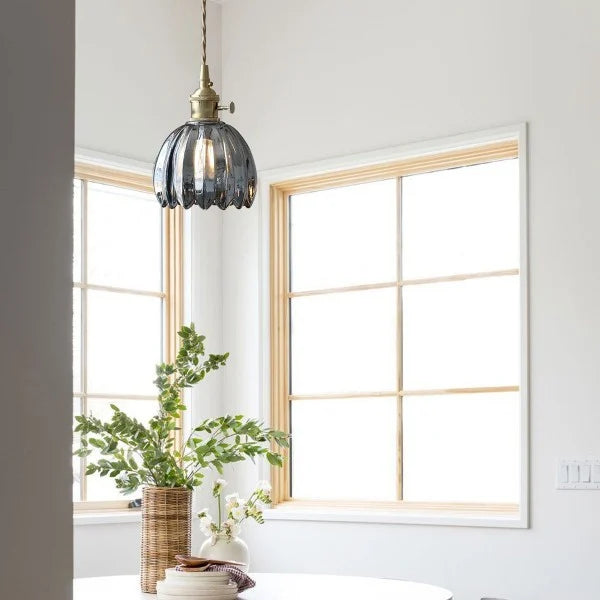 HanaGlow – Japanse Retro Glazen Hanglamp met Bloemendesign