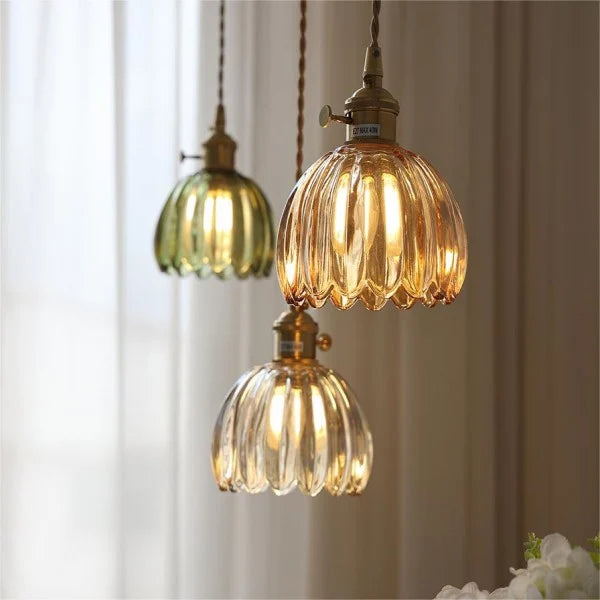 HanaGlow – Japanse Retro Glazen Hanglamp met Bloemendesign