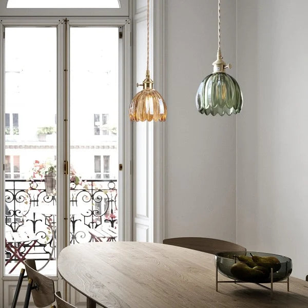 HanaGlow – Japanse Retro Glazen Hanglamp met Bloemendesign
