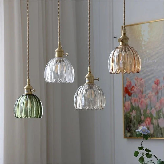 HanaGlow – Japanse Retro Glazen Hanglamp met Bloemendesign