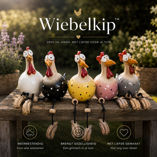 Keramieken Wiebelkip™ met wiebelende poten - Handgemaakte grappige tuinkip